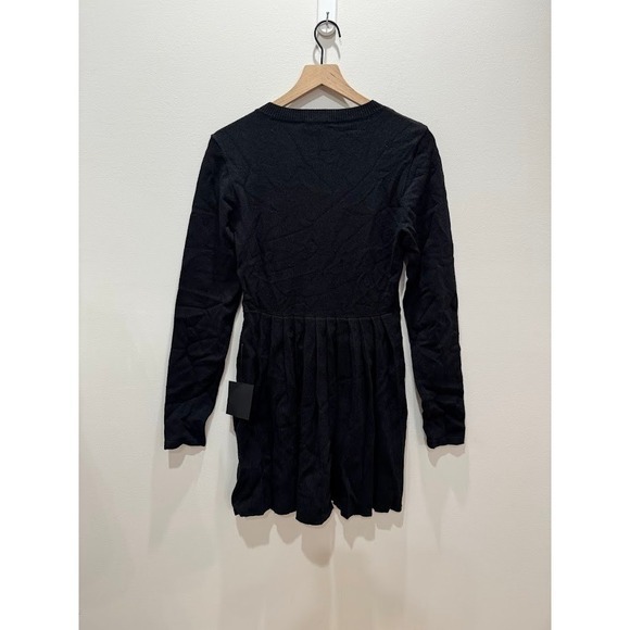 Lulus Black Ribbed Knit Button Front Pleated Skirt Dress Size M - Picture 7 of 15